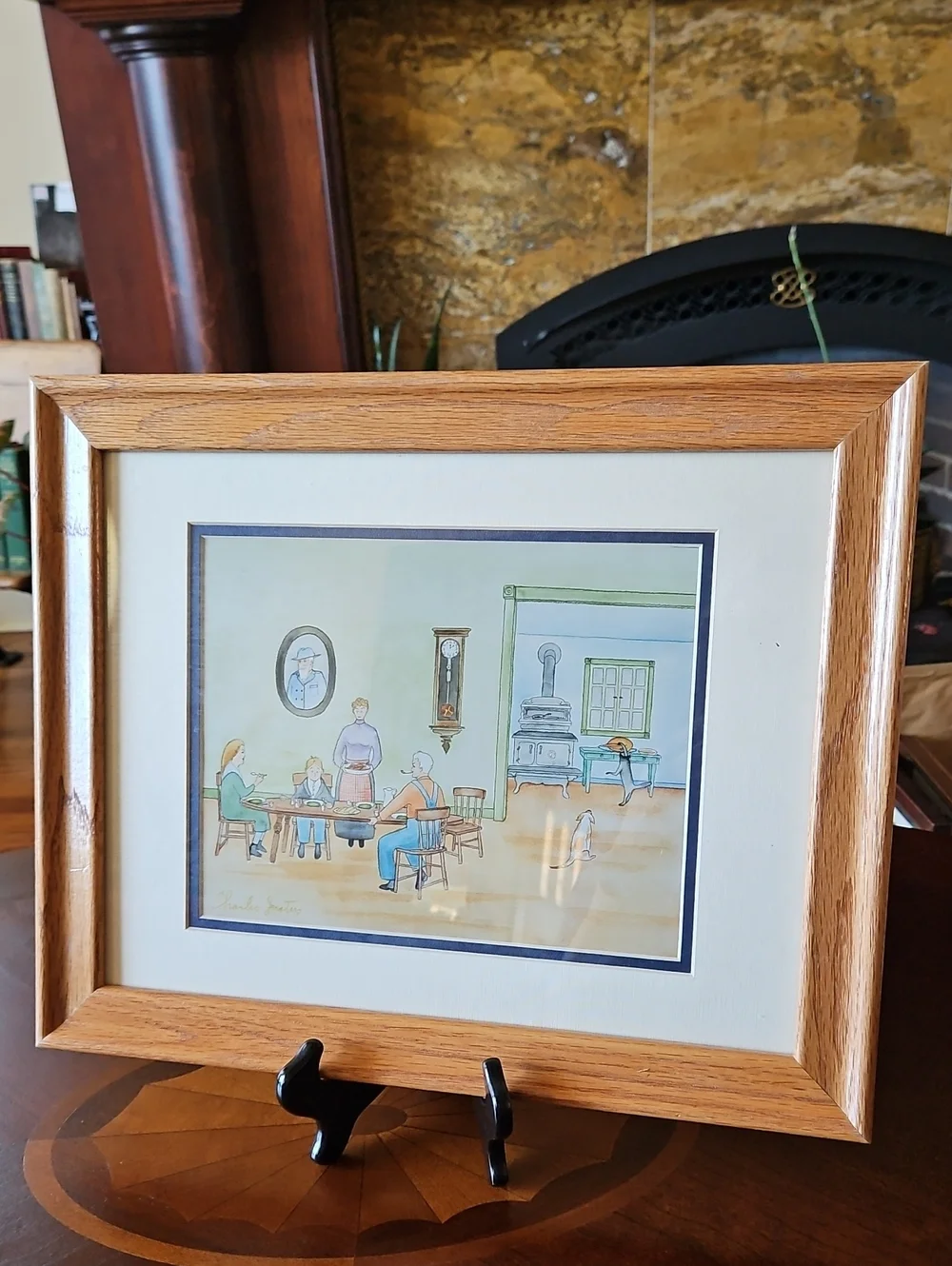 Framed Whimsical Folk Art Watercolor Illustration Signed Charles Justus